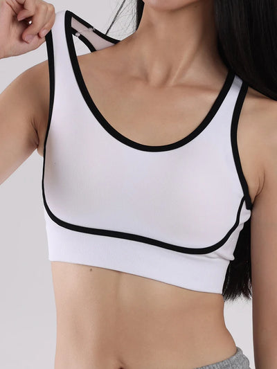 Sutiã esportivo de ioga com contraste de cores SVEIC, sem costura, vazado, costas bonitas, roupa íntima para treino fitness, à prova de choque, para corrida e academia
