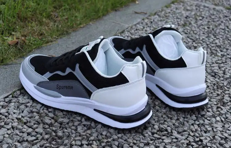 Tênis casuais masculinos patchwork, de malha respirável, para corrida ao ar livre, quentes, com cadarço e antiderrapantes