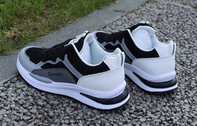 Tênis casuais masculinos patchwork, de malha respirável, para corrida ao ar livre, quentes, com cadarço e antiderrapantes