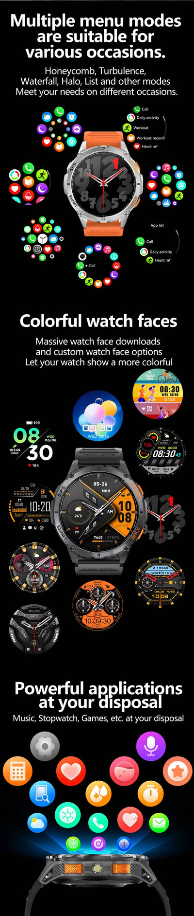 Relógio inteligente LIGE GPS premium, novo, altímetro, barômetro, tela AMOLED, GPS e bússola integrados, relógio inteligente esportivo militar masculino