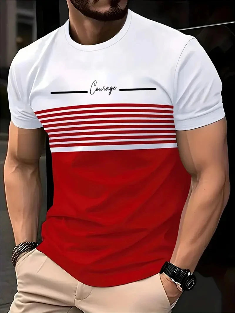 Camiseta masculina para atividades ao ar livre, moda verão, casual, gola redonda, manga curta, listrada, estilo estampado, tamanho asiático, roupa masculina, camiseta