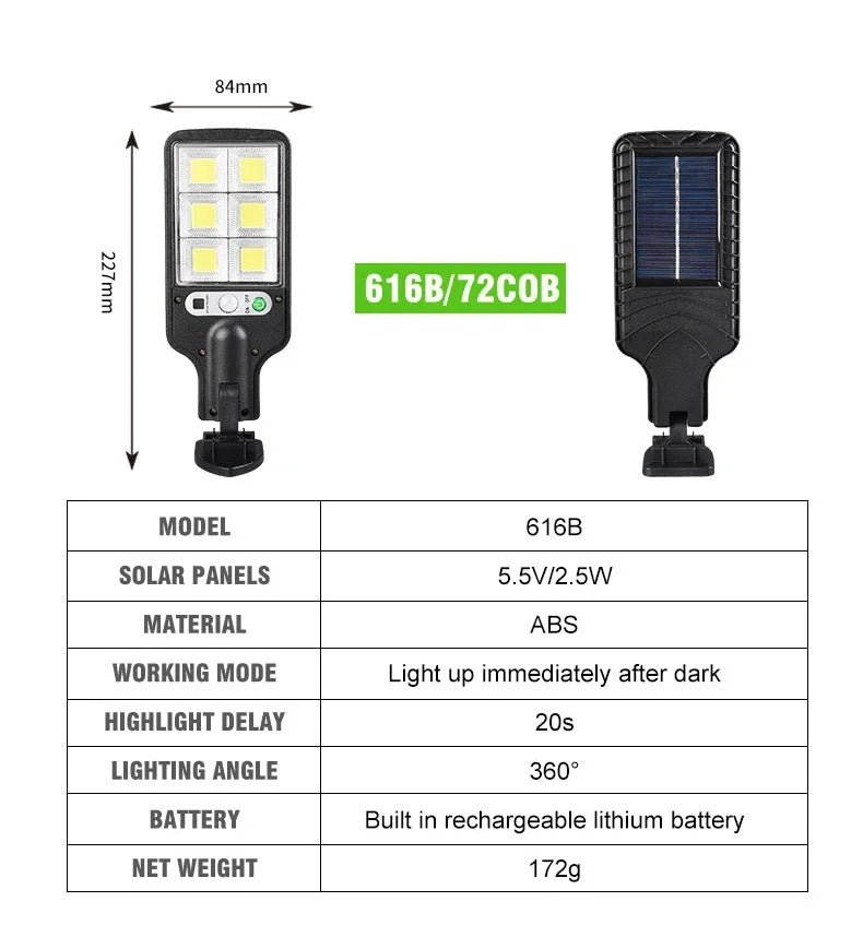 Luminária de parede solar LED para pátio, indução de corpo humano, jardim, terraço, porta de garagem, lâmpada de rua 616