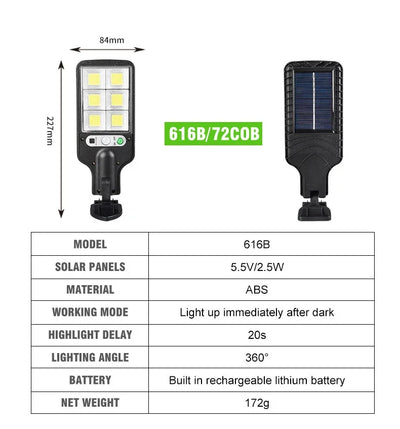 Luminária de parede solar LED para pátio, indução de corpo humano, jardim, terraço, porta de garagem, lâmpada de rua 616