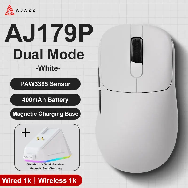 Mouse sem fio com fio leve AJAZZ AJ179 PRO PAW3395 com base de carregamento magnética ergonômico e macro para jogos para PC e laptop