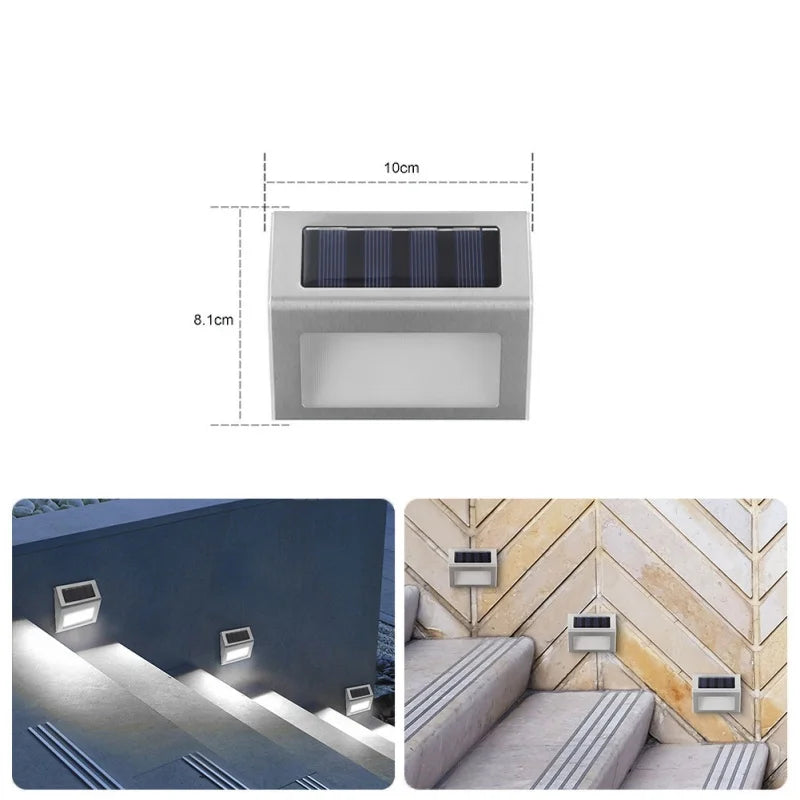 Luz de degrau 3LED de aço inoxidável, luzes solares para cerca, à prova d'água, lâmpadas de parede LED para áreas externas, luzes de deck para escada, jardim, cerca, pátio