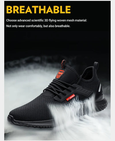 Tênis de trabalho com biqueira de aço, calçados de segurança masculinos à prova de furos, botas de trabalho da moda, calçados indestrutíveis de segurança