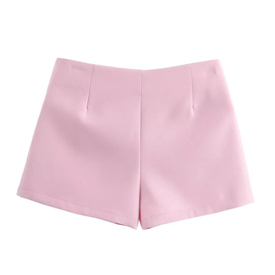TRAF Saia-calça curta feminina com laço rosa, cintura alta, mini saia branca, moda verão, feminina, streetwear, culottes assimétricas