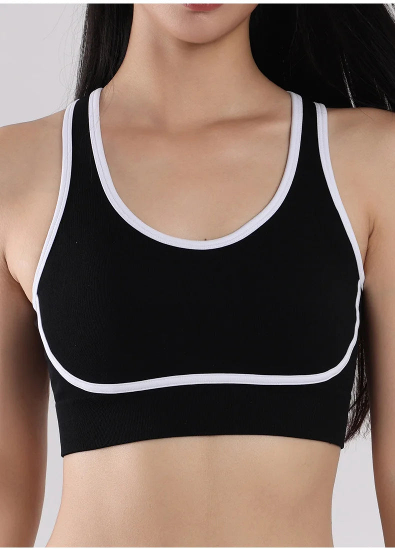 Sutiã esportivo de ioga com contraste de cores SVEIC, sem costura, vazado, costas bonitas, roupa íntima para treino fitness, à prova de choque, para corrida e academia