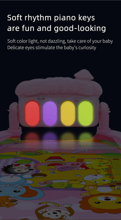 Tapete de atividades para bebês, brinquedo de ginástica com suporte musical, estrutura de fitness multifuncional para crianças, tapete educacional para engatinhar, presente para crianças